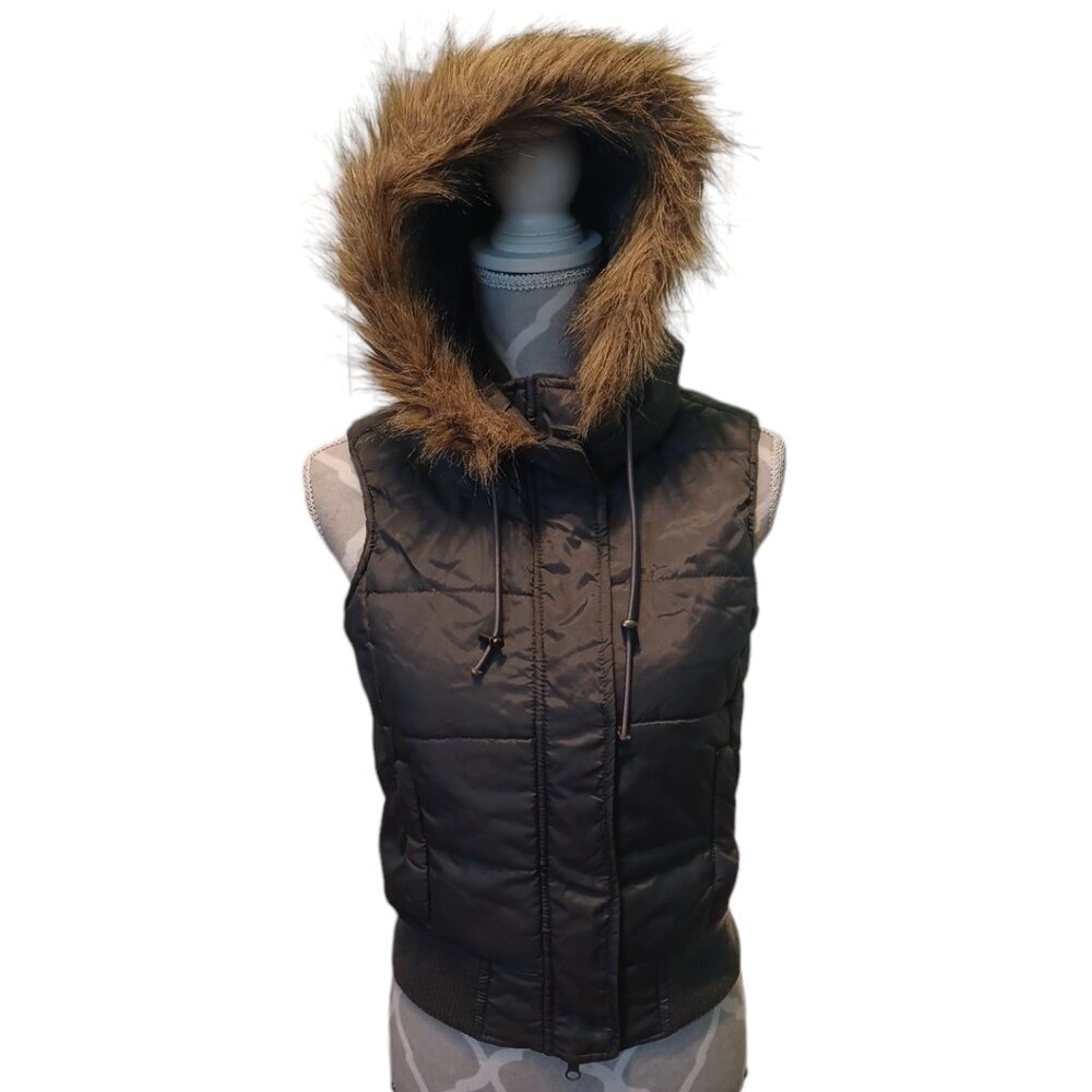 BONGO S Quilted Vest with Faux Fur Detachable Hood (4924)